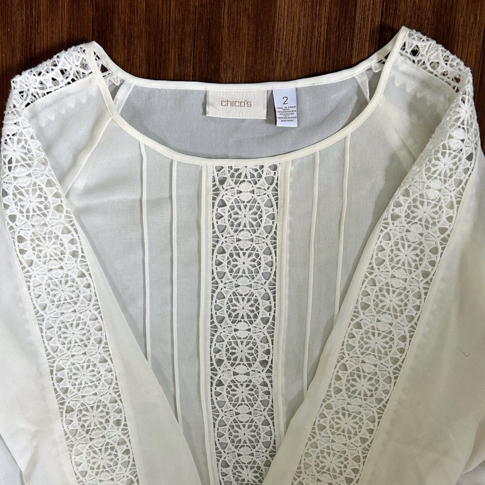 Chico's Cream Lace Detail Top